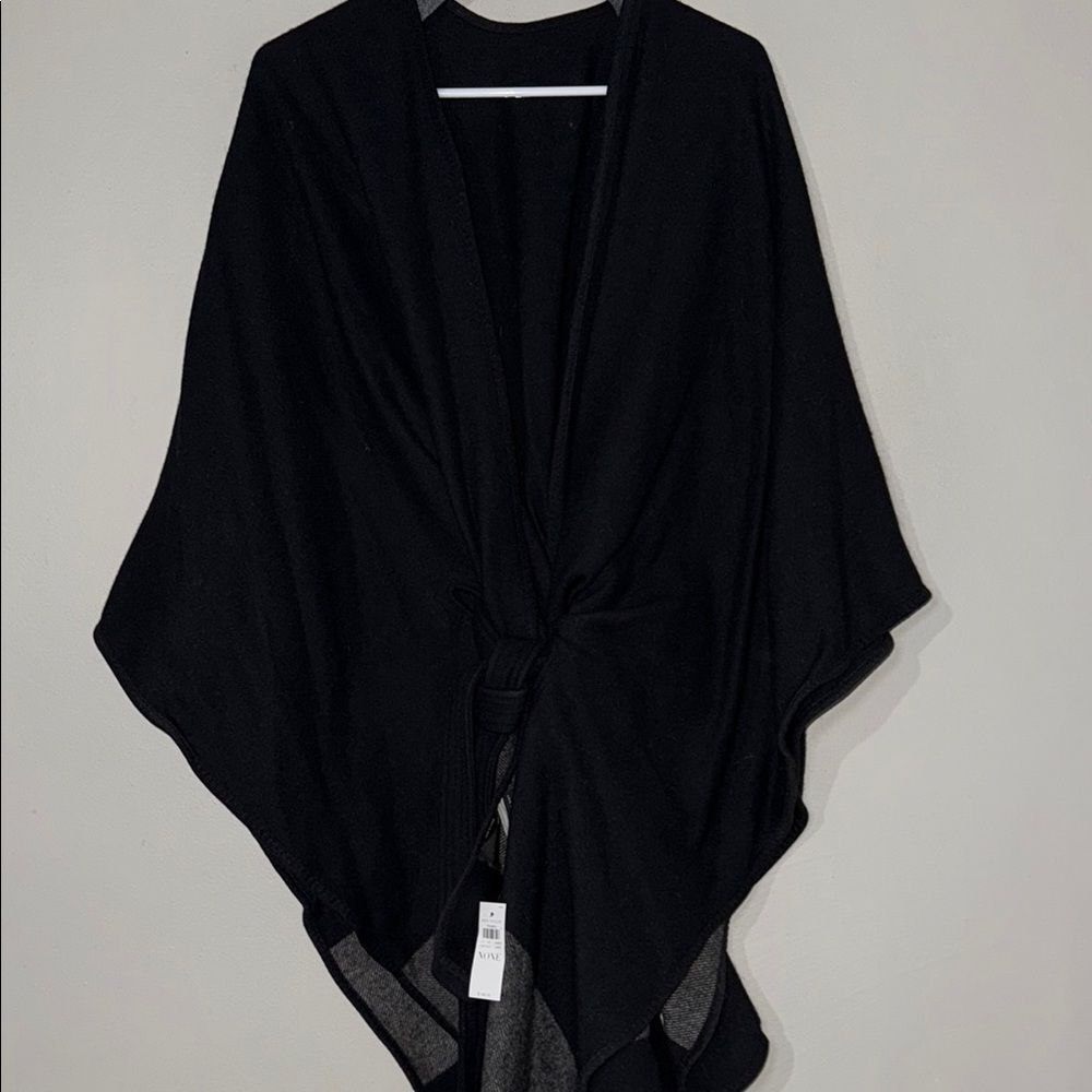 Ann Taylor Black Poncho Shrug Sweater with Asymmetrical Drape